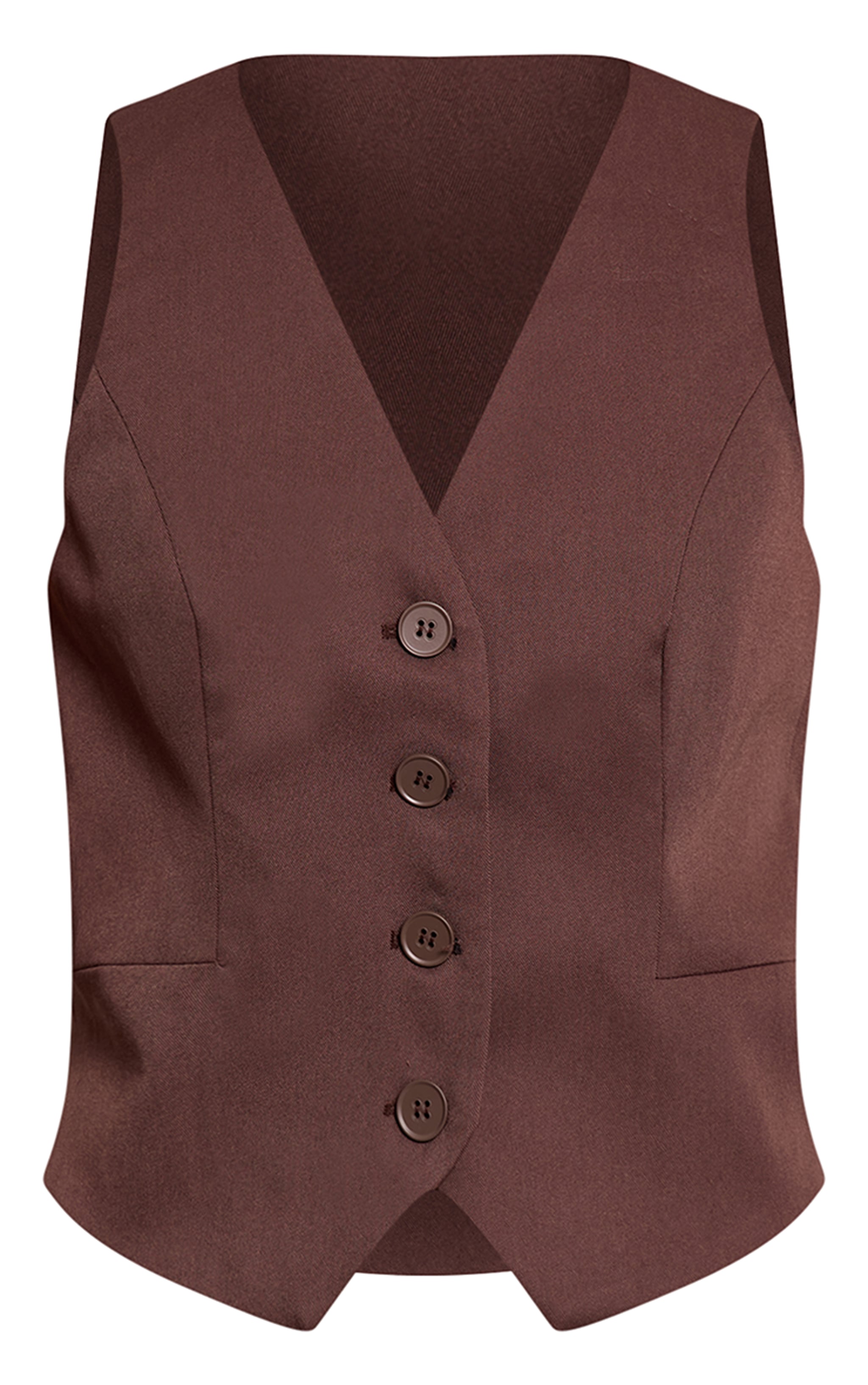 Dark Brown Tailored Woven Button Detail Vest image 5