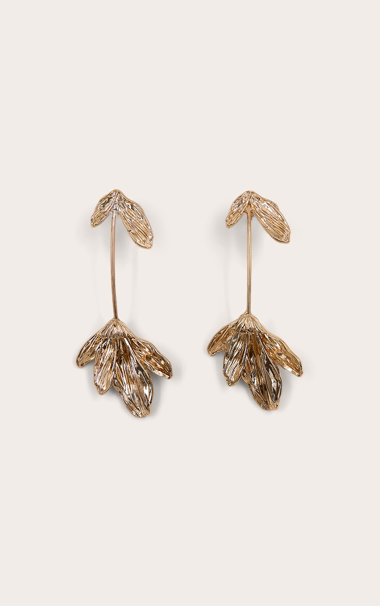 Gold Leaf Structured Draped Earrings image 2