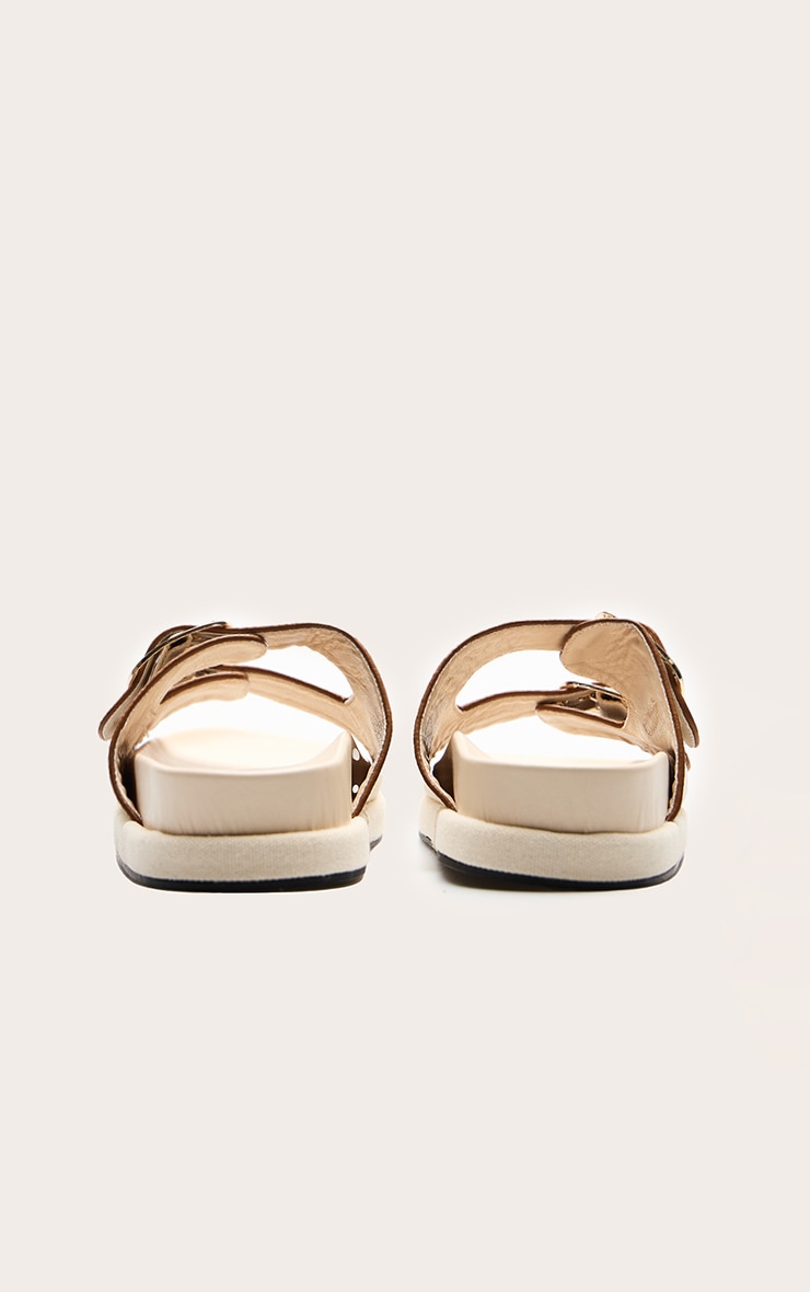 Cream Contrast Woven Buckle Footbed Sandals image 4