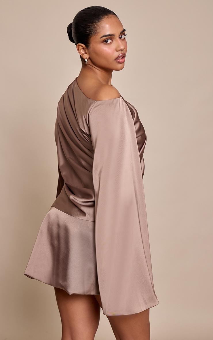 Petite Taupe Off Shoulder Tailored Woven Mini Dress image 2