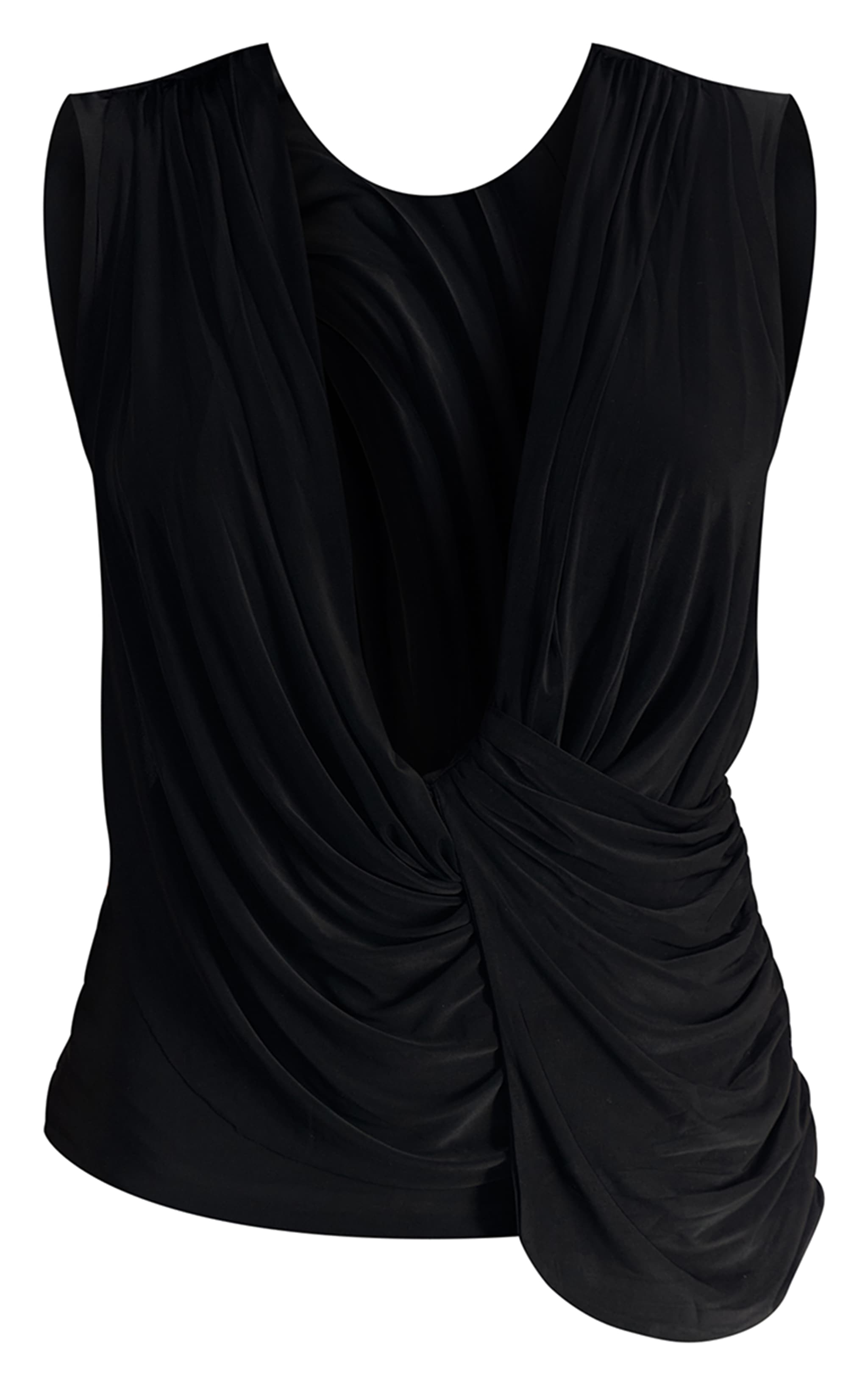 Black Double Layer Cowl Drape Ruched Long Top image 5