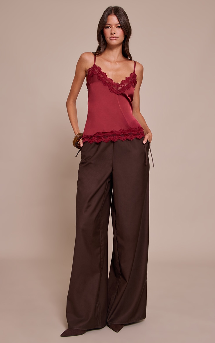 Wine Satin V Neck Trim Detail Cami Top image 3