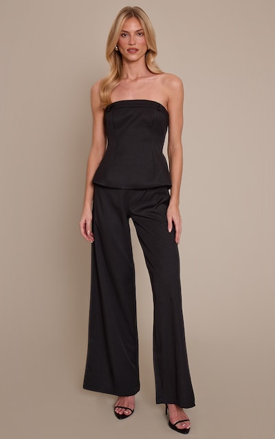 Black Bandeau Wrap Back Wide Leg Jumpsuit