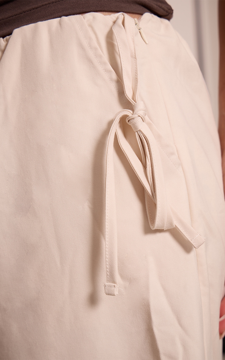 Cream Woven Side Tie Detail Wide Leg Pants image 4