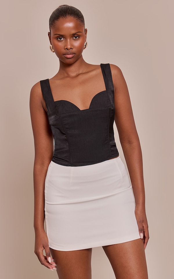 Black  Cup Detail Boned Matte Satin  Corset