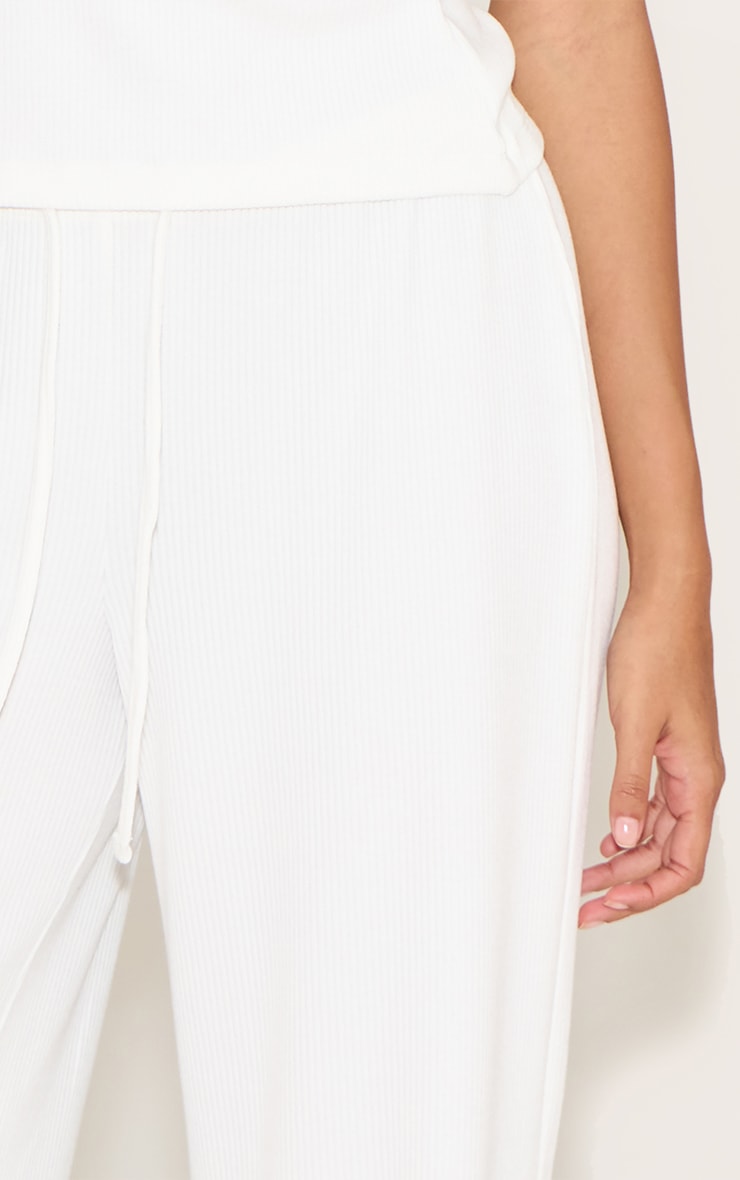 White Textured Drawstring Slouchy Wide Leg Pants image 4