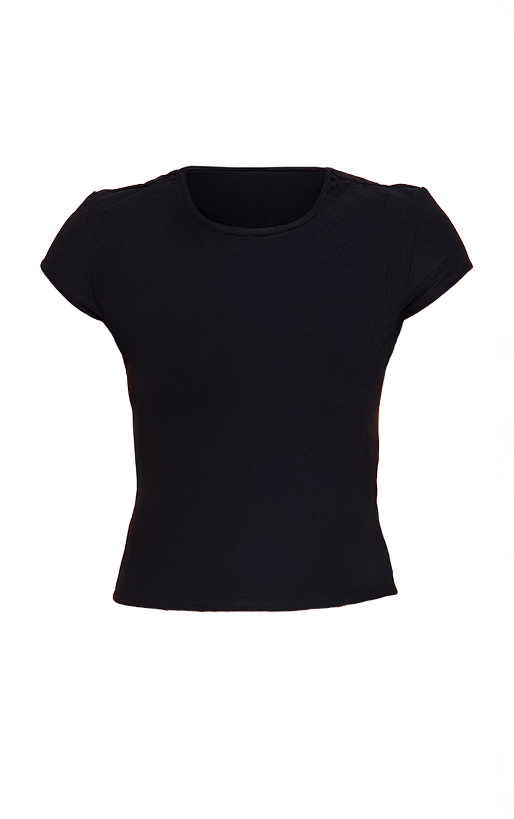 Black Stretch Chiffon Cap Sleeve Fitted T Shirt image 5