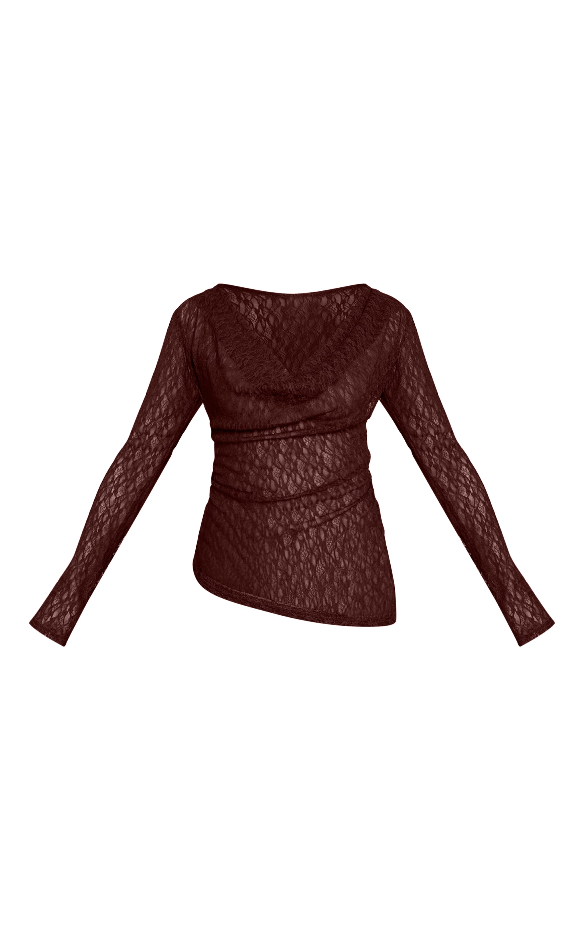 Chocolate Sheer Lace Cowl Neck Long Sleeve Top  image 5