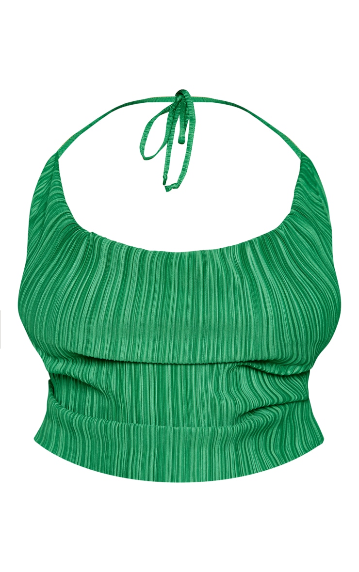 Plus Bright Green Cowl Neck Plisse Top PrettyLittleThing USA