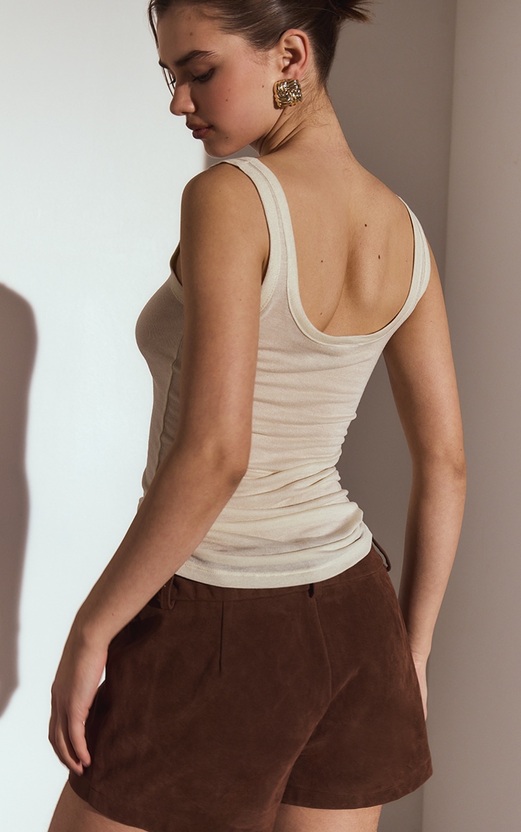 Cream  Sheer Soft Touch Scoop Neck Long Vest Top image 2