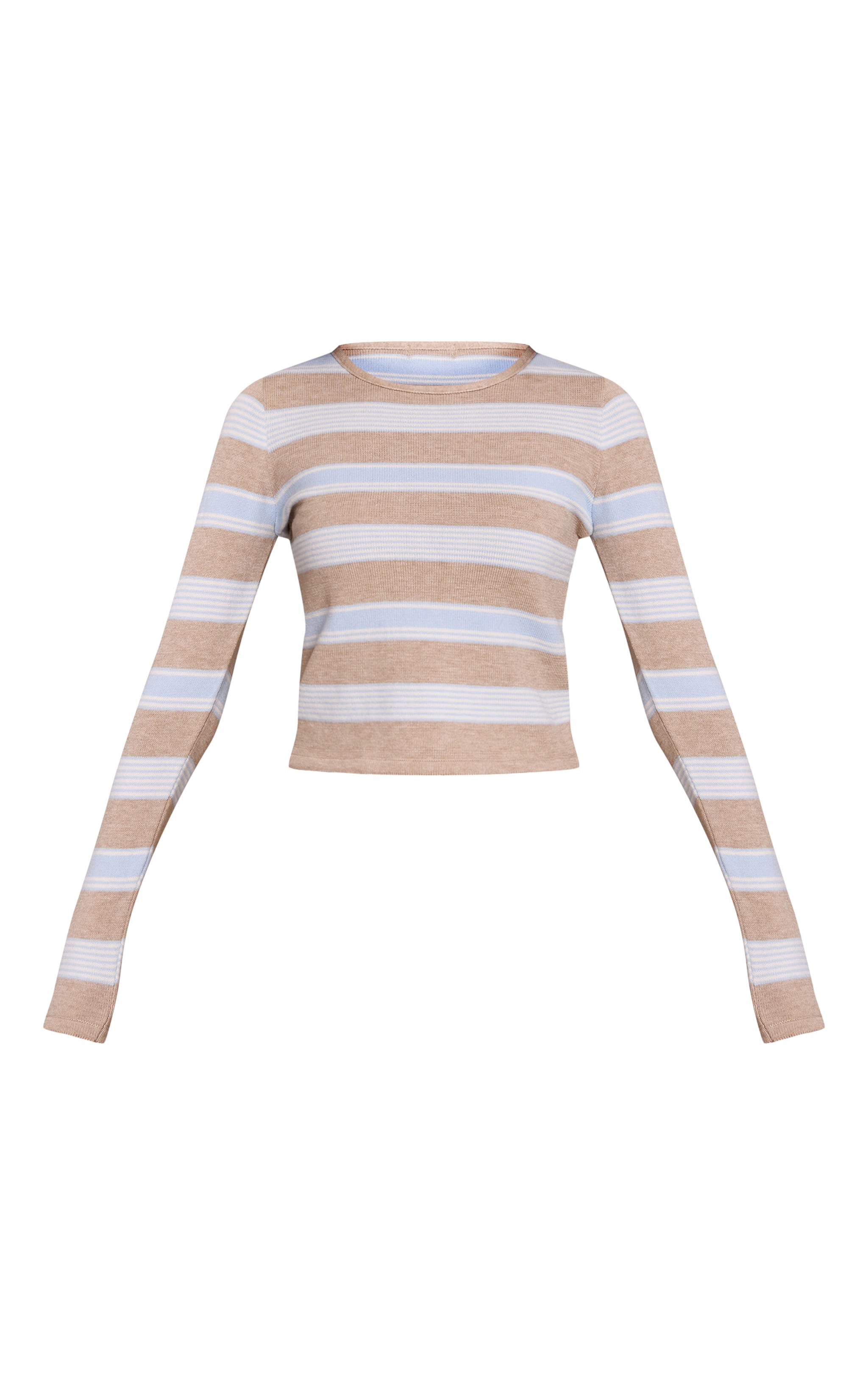 Taupe Striped Long Sleeve Knitted T-Shirt image 5
