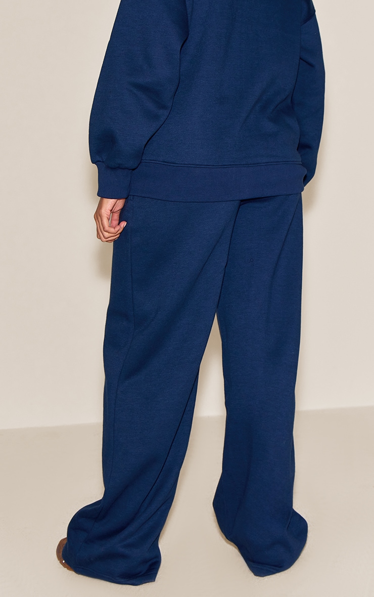 Navy Oversized Wide Leg Seam Detail Track Pants image 3