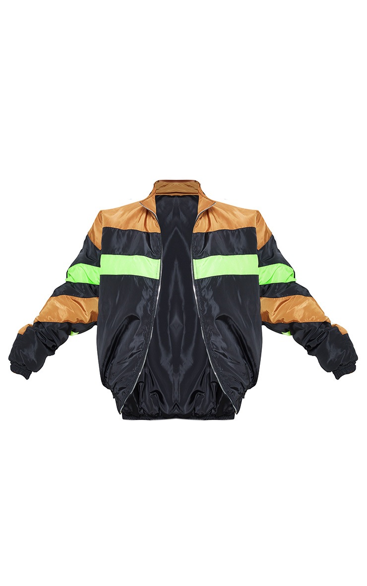 Black Padded Stripe Detail Bomber Jacket image 3