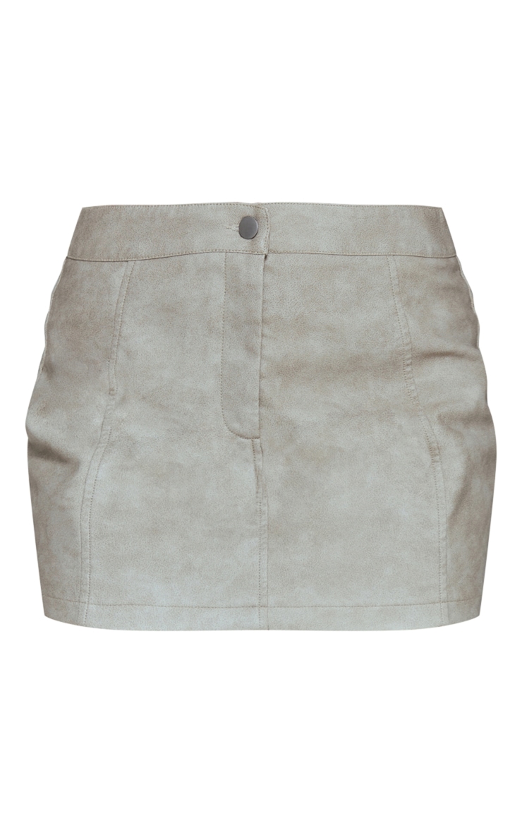 Premium Stone Washed Faux Leather Seam Detail Mini Skirt image 6