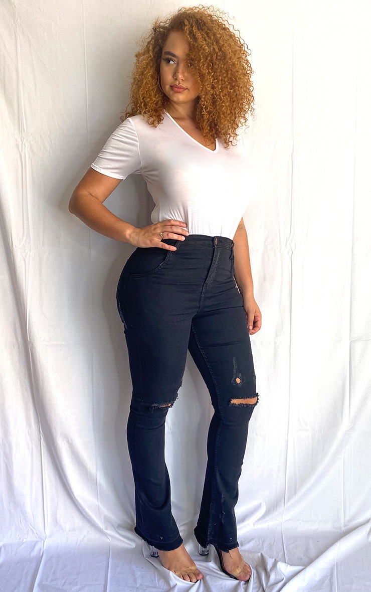 Plus Black Distressed Knee Flare Jean