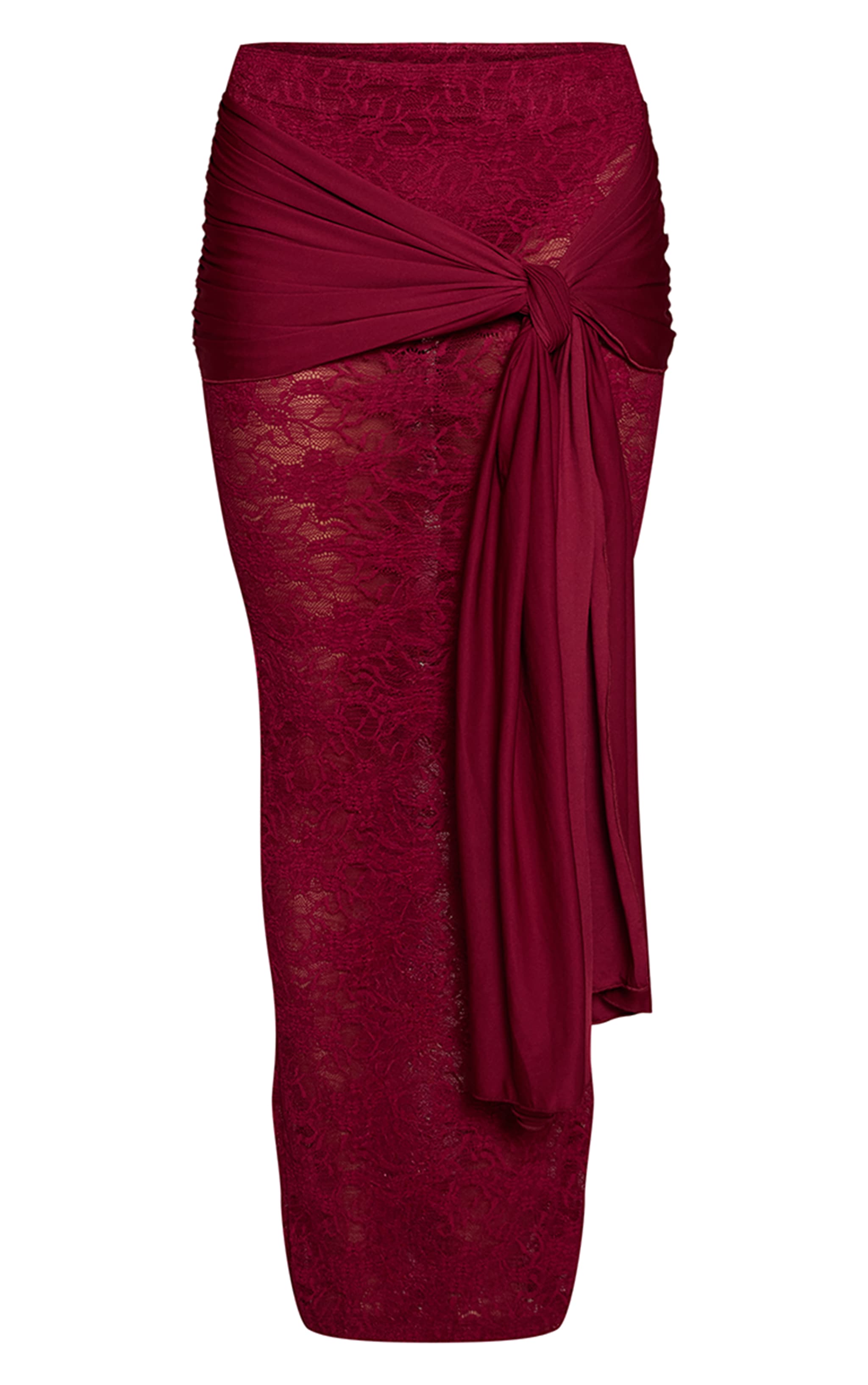 Wine Lace Slinky Drape Maxi Skirt image 5