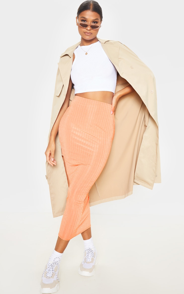 Peach Slinky Rib Midi Skirt