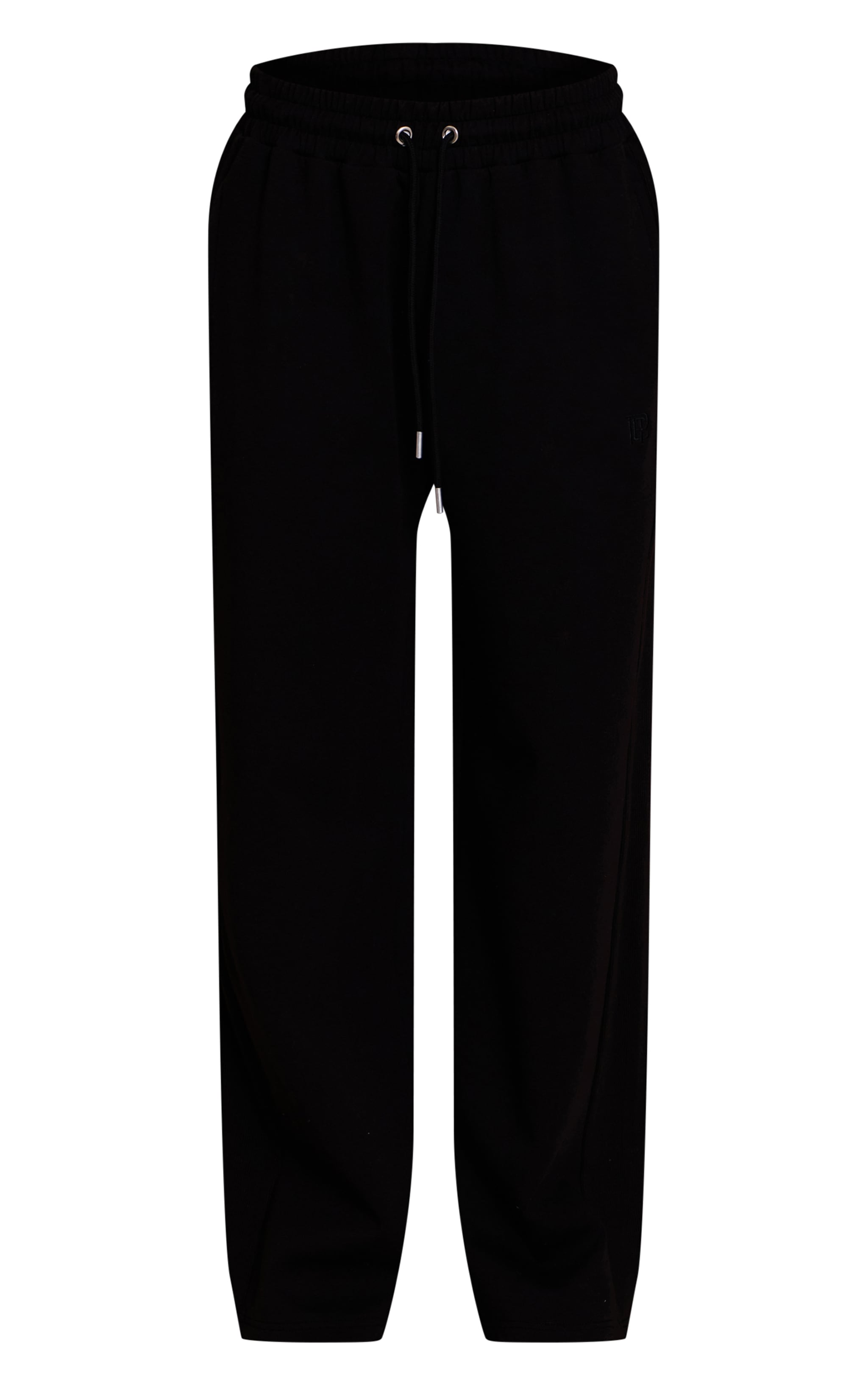 Black Embroidered Interlock Rib Panel Wide Leg Track Pants image 5