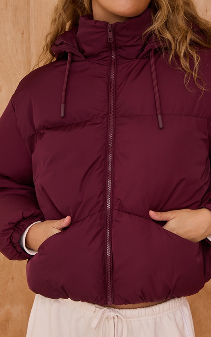 Burgundy Hooded Puffer Coat image 4