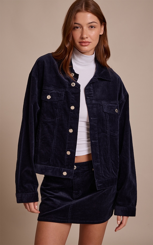 Navy Cord Classic Boxy Denim Jacket