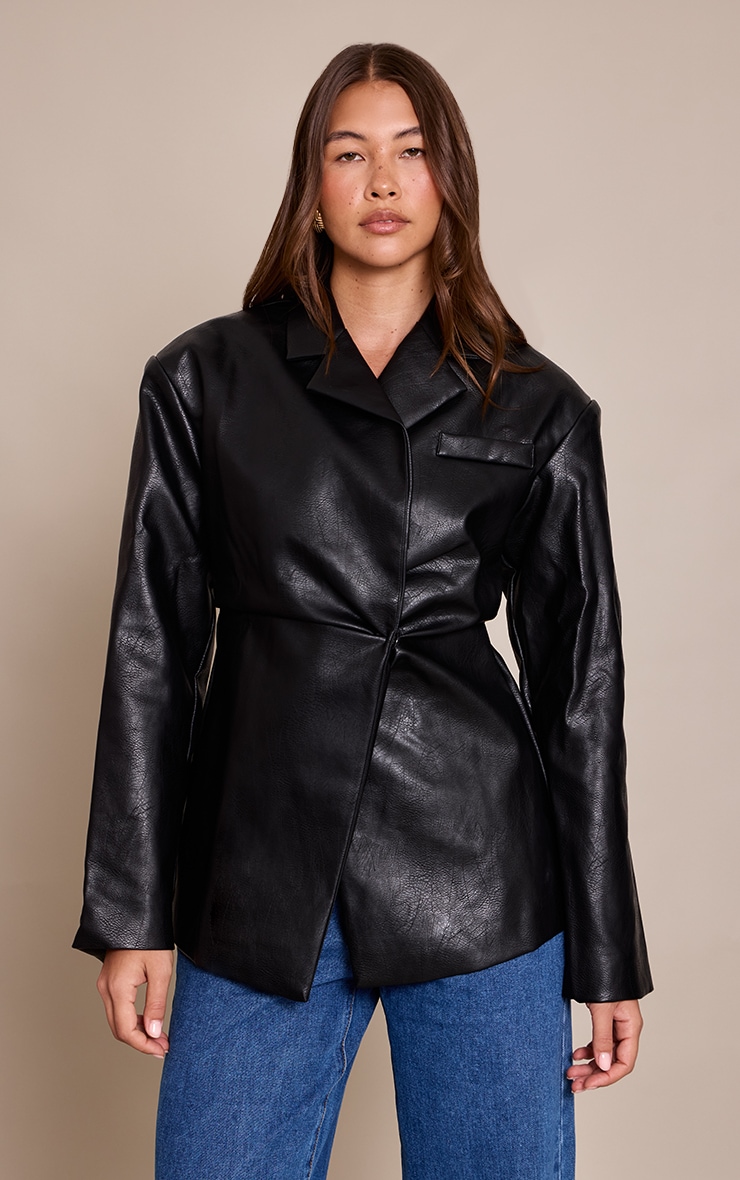 Blazer en PU noir à taille cintrée image 1