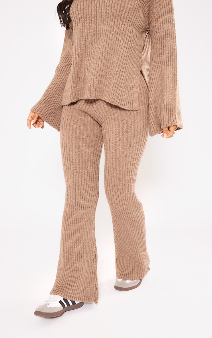 Petite Pantalon large en maille tricot côtelée café au lait image 2