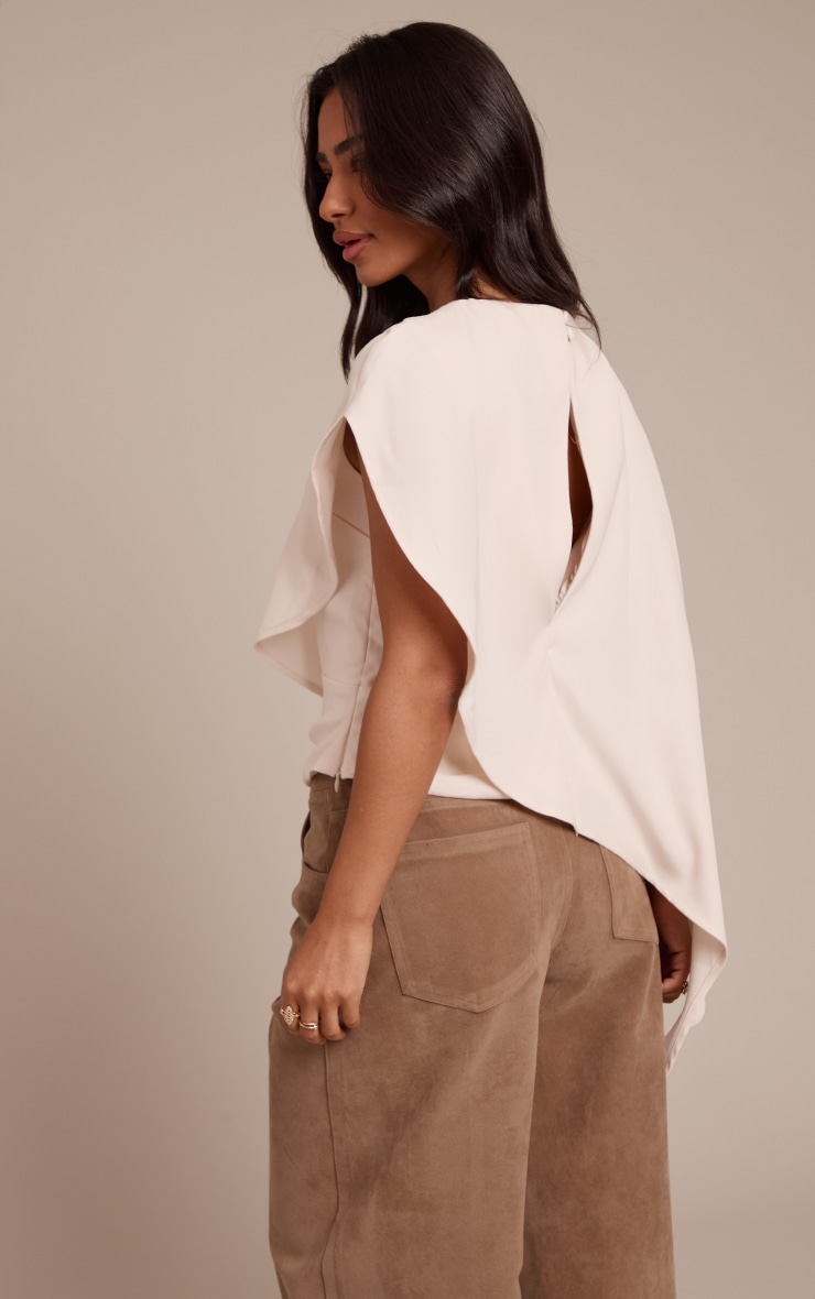 Petite Cream Woven Overlay Asymmetric Top image 2