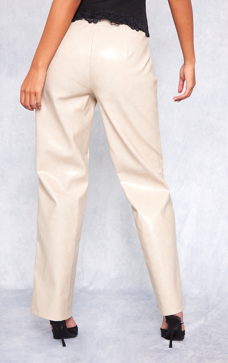 Tall Cream Faux Leather Zip Detail Straight Leg Trouser image 3