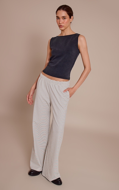 Monochrome Stripe Heavy Cotton Drawstring Wide Leg Pants