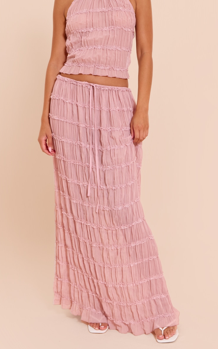 Mauve Chiffon Ruched Frill Tiered Maxi Skirt | Co-ords