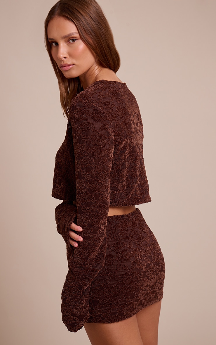 Dark Brown Lace Button Up Long Sleeve Crop Top  image 2