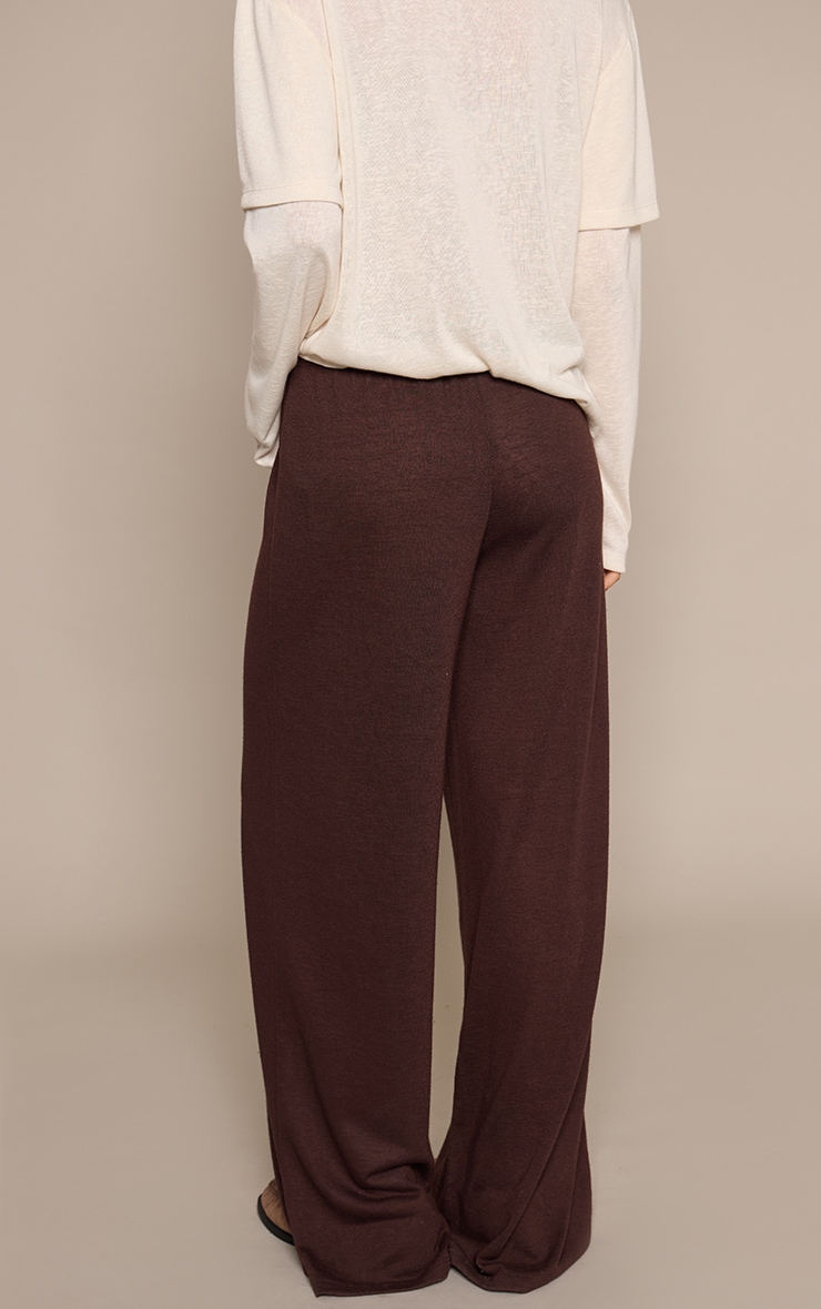 Dark Chocolate Marl Slub Jersey Button Detail Wide Leg Trouser image 3