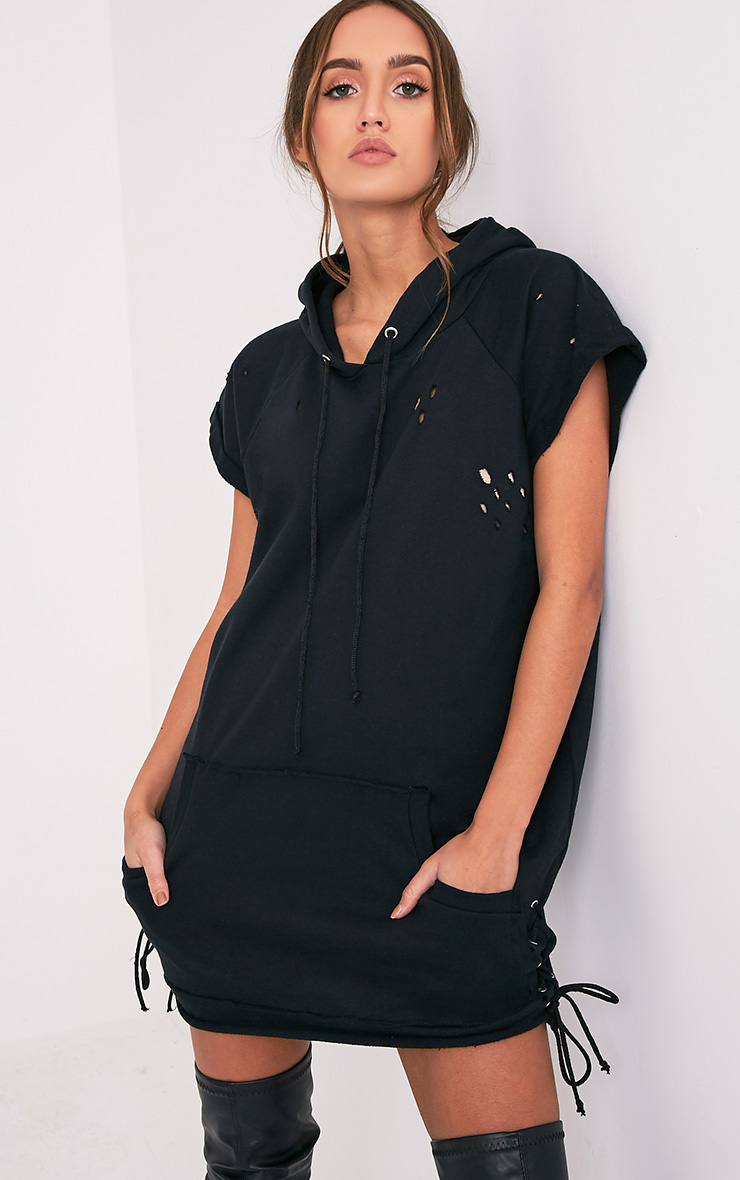 black distressed sweater dress