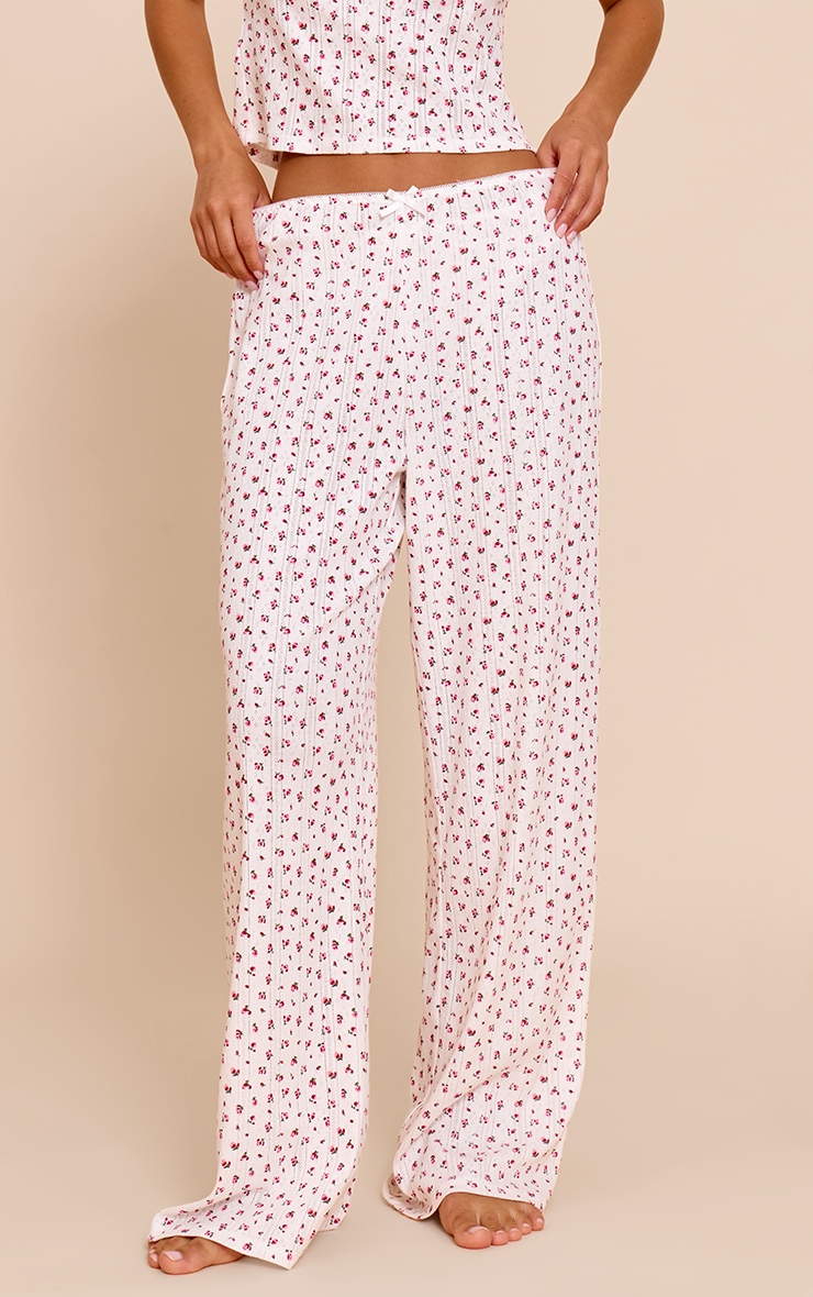 White Ditsy Pointelle Pajama Pants image 2