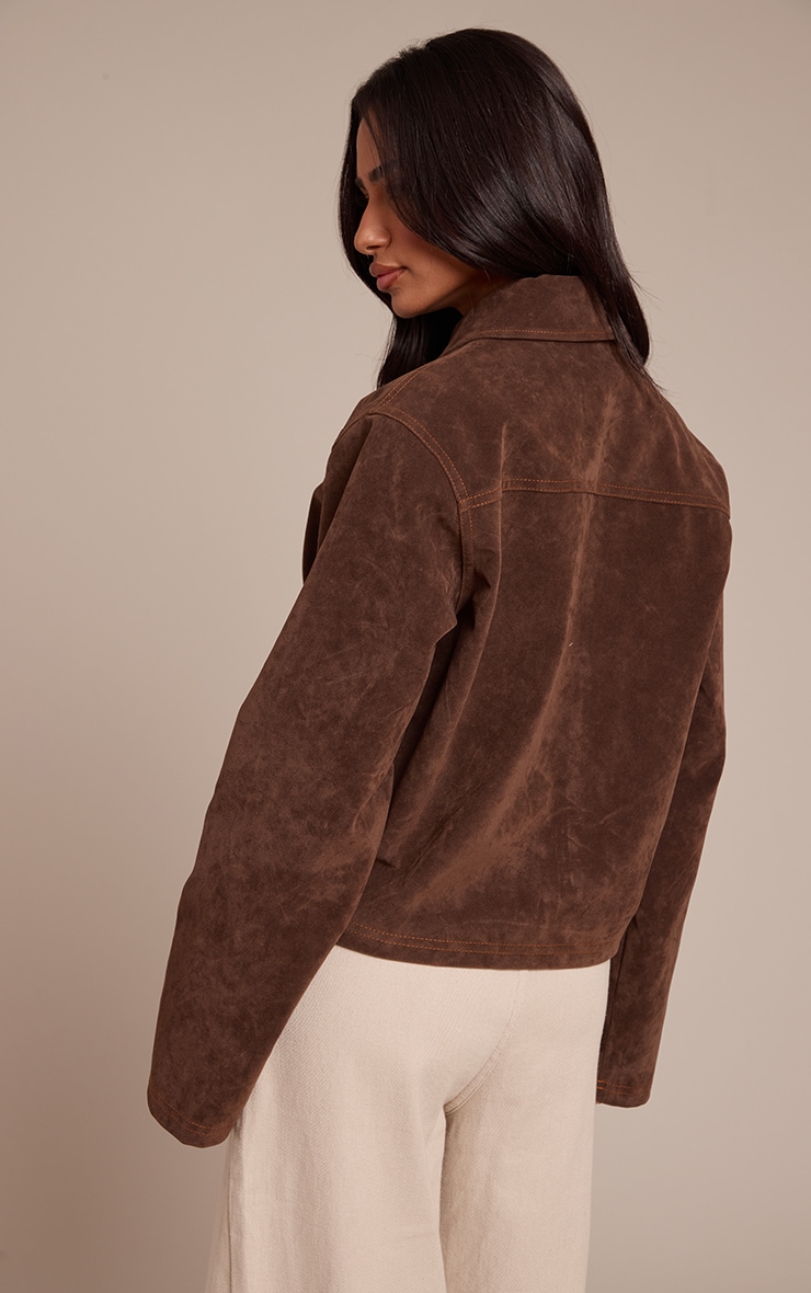 Petite Veste en suédine marron chocolat à poches image 2