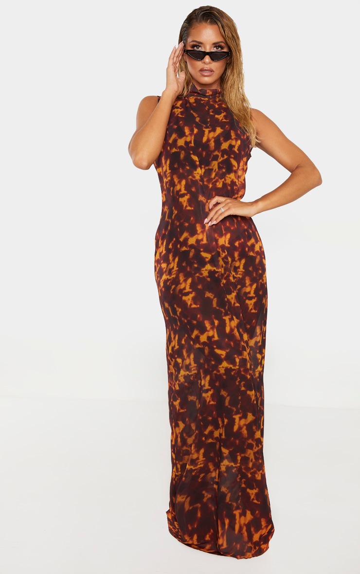 Robe de plage écaille de tortue marron oversize à col haut