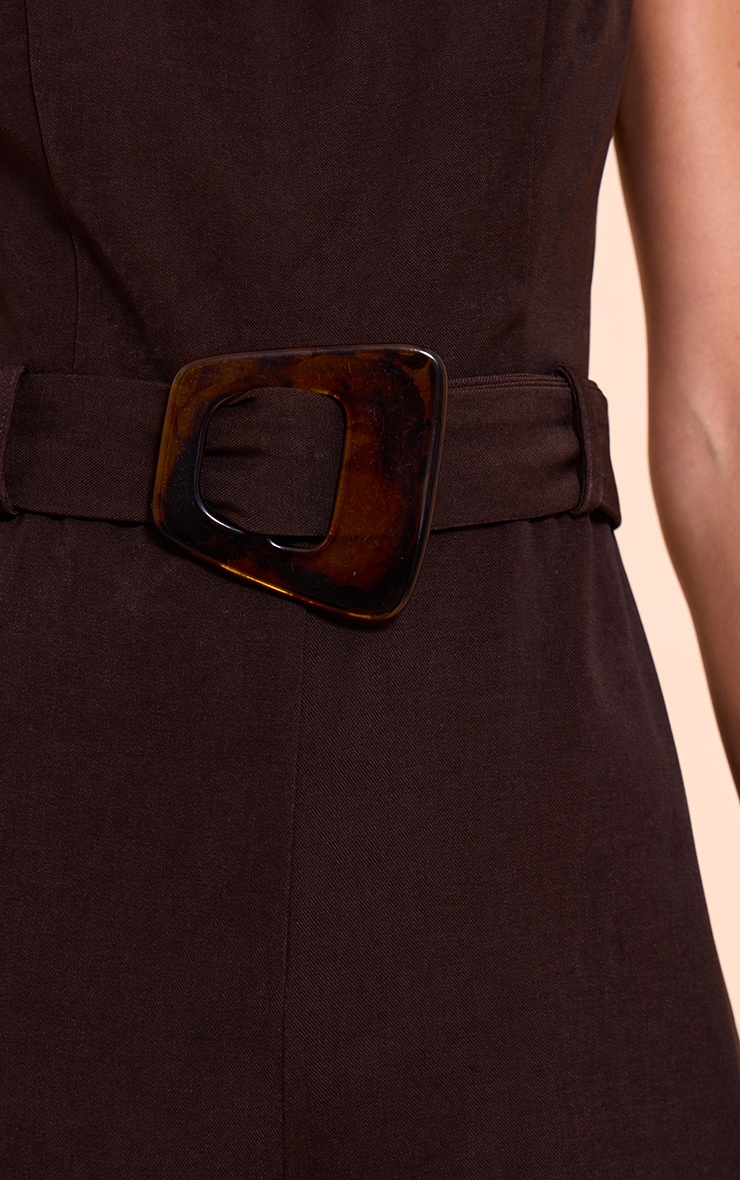 Chocolate Woven Boat Neck Straight Leg Jumpsuit image 4