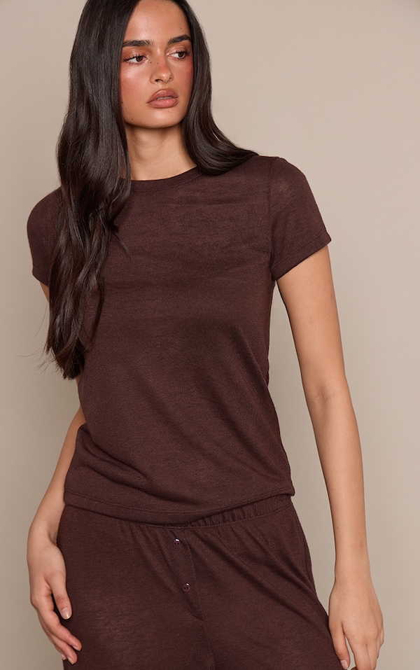 Dark Chocolate Marl Slub Jersey Short Sleeve T-Shirt  