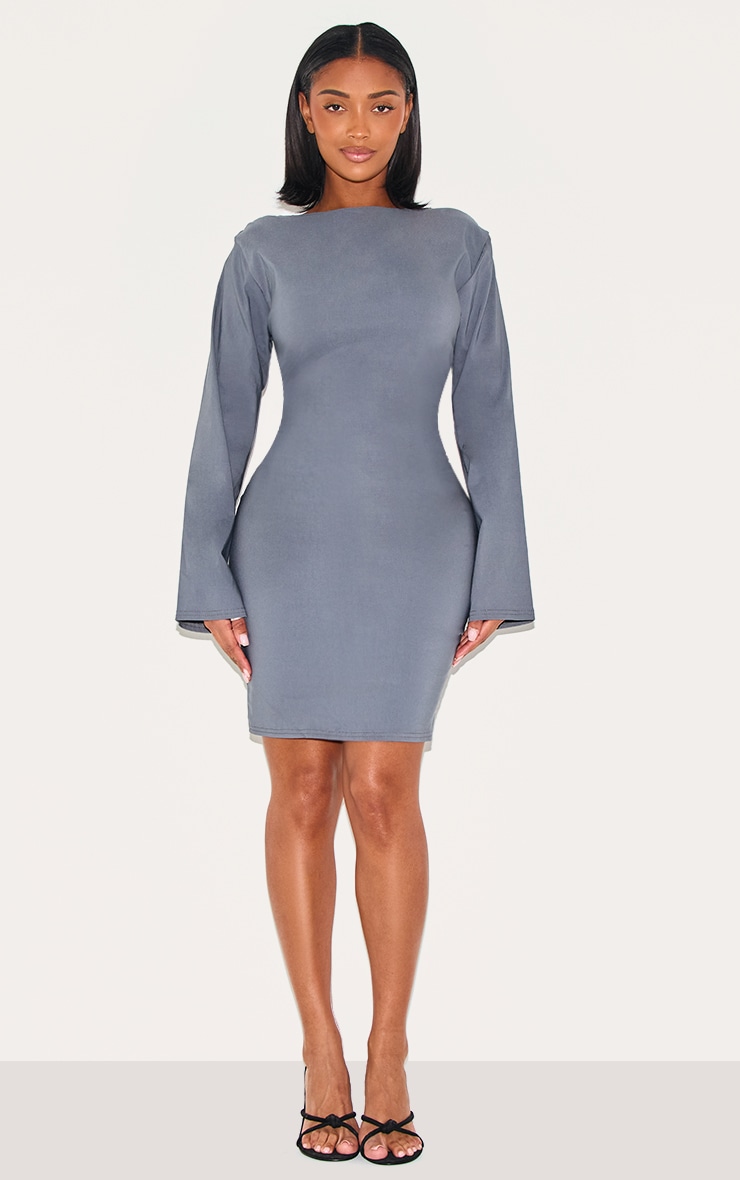 Shape Mini robe tissée stretch gris anthracite à col bateau et taille froncée image 3