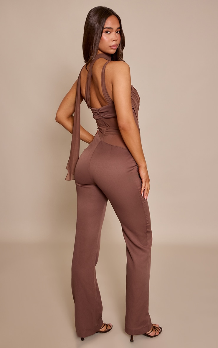 Chocolate Woven Mesh Detail Jumpsuit image 2