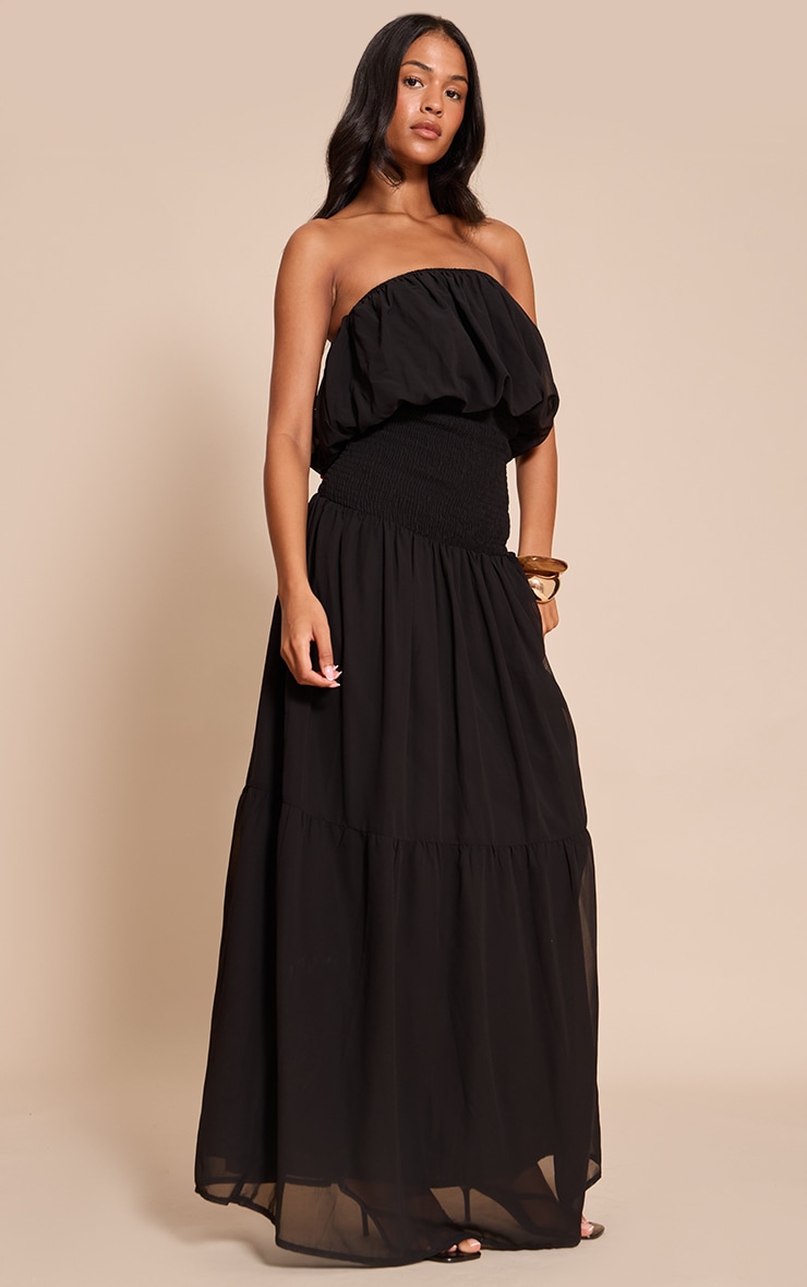 Tall Black Chiffon Bandeau Sheered Waist Maxi Dress image 3