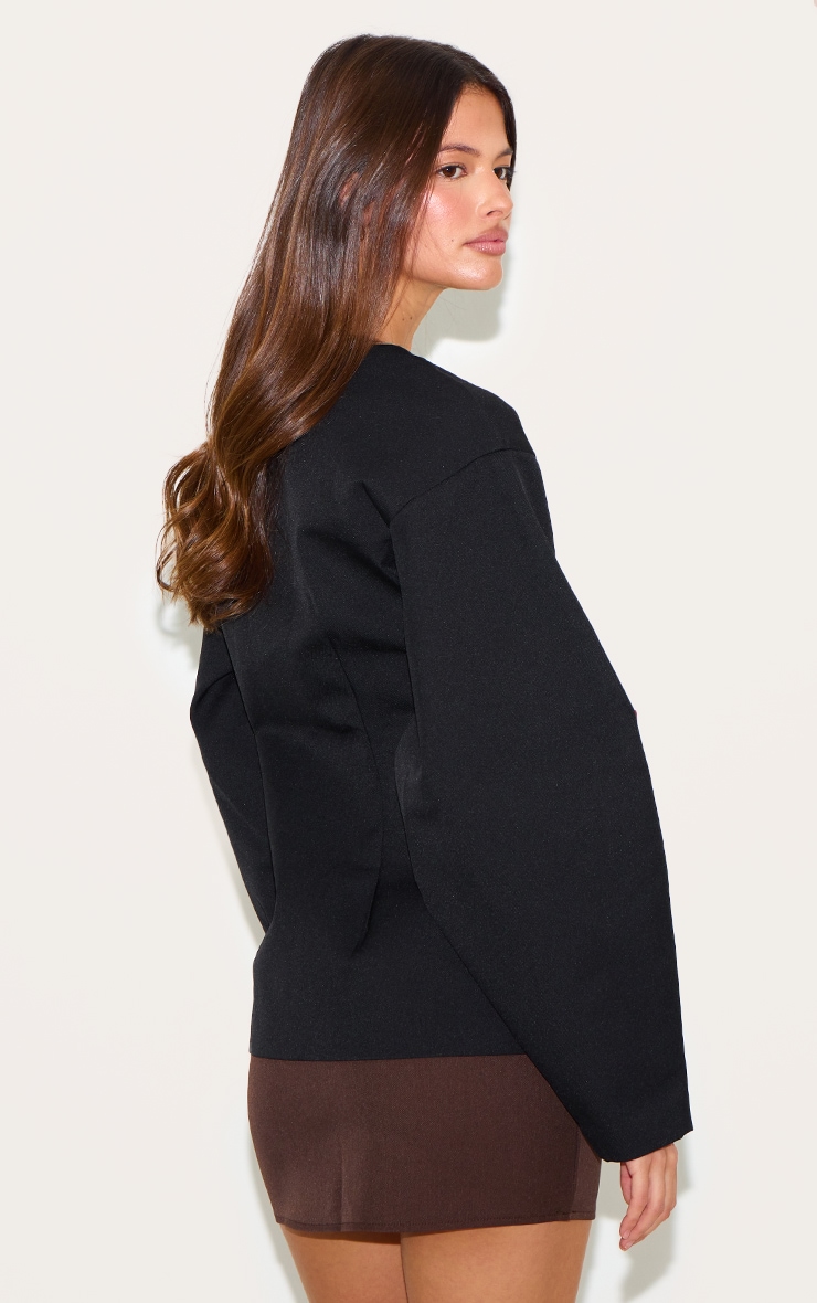 Black Cocoon Sleeve Cinched Waist Blazer image 2
