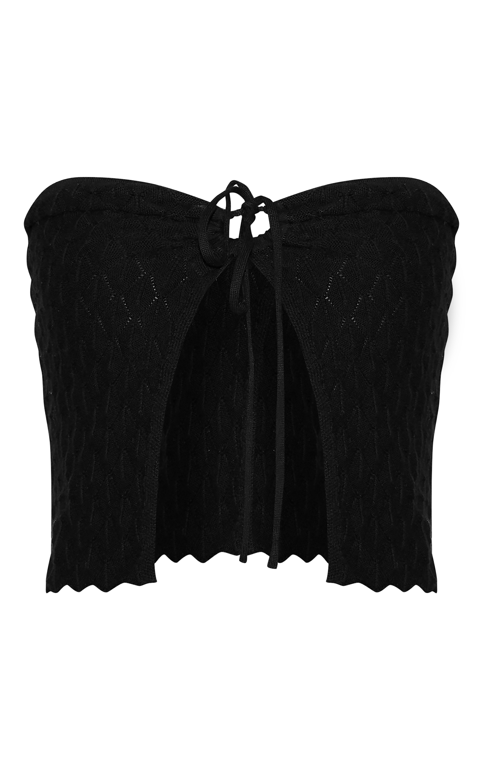 Black Textured Crochet Knit Bandeau Open Top image 5