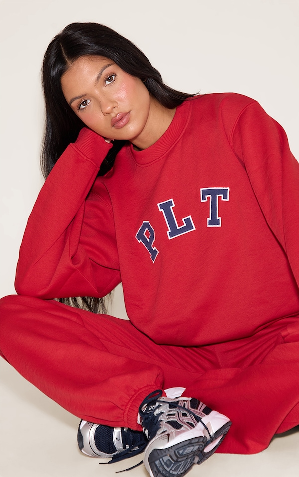 Red Logo Oversized Crew Sweatshirt