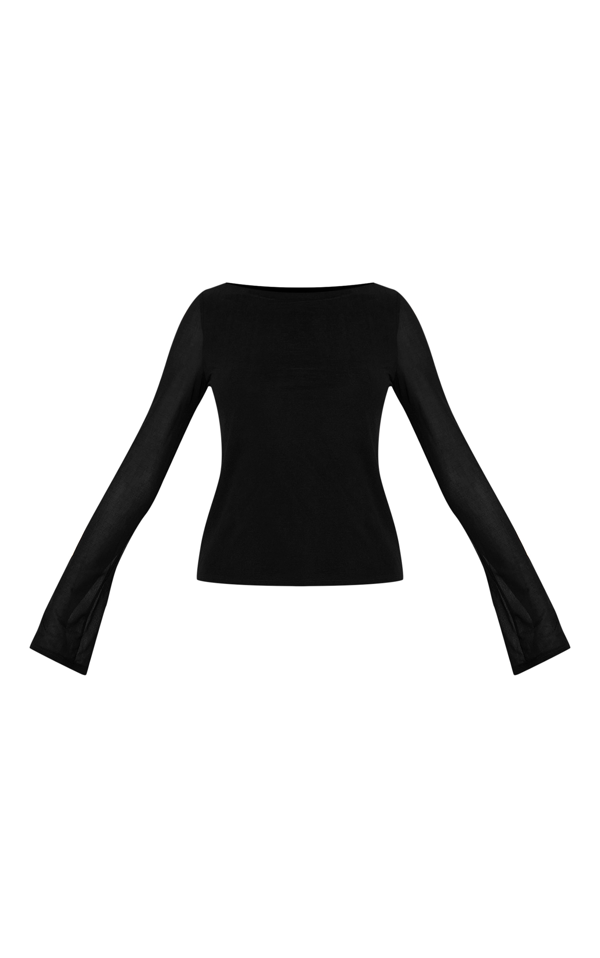 Black Stretch Chiffon Loose Fit Flared Long Sleeve Top image 5