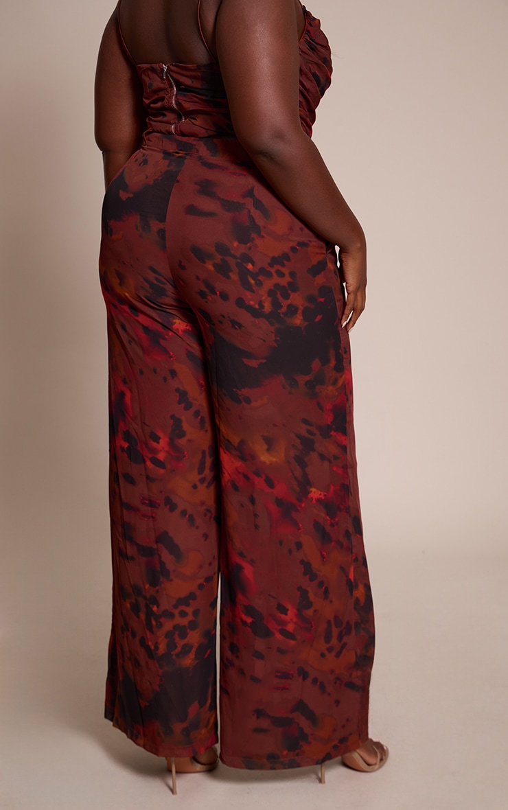 Plus Brown Printed Chiffon High Waisted Wide Leg Pants image 3