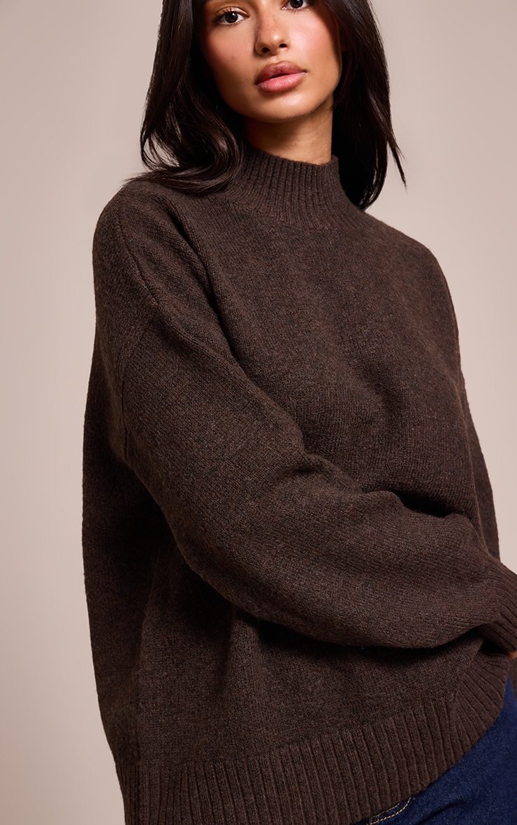 Petite Chocolate Knit Oversized Polo Neck Jumper image 4