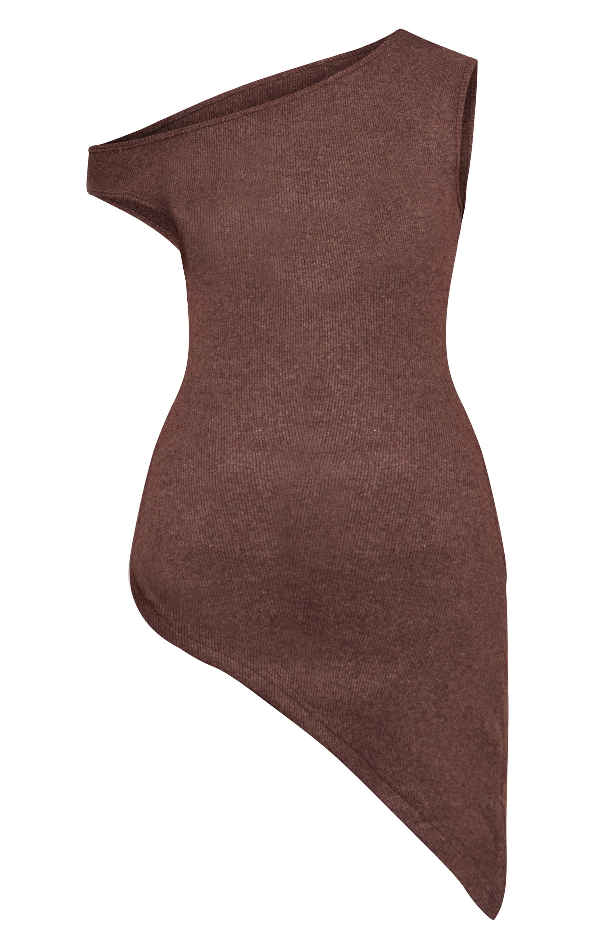 Chocolate Thick Brushed Rib Longline Asymmetric Top image 5