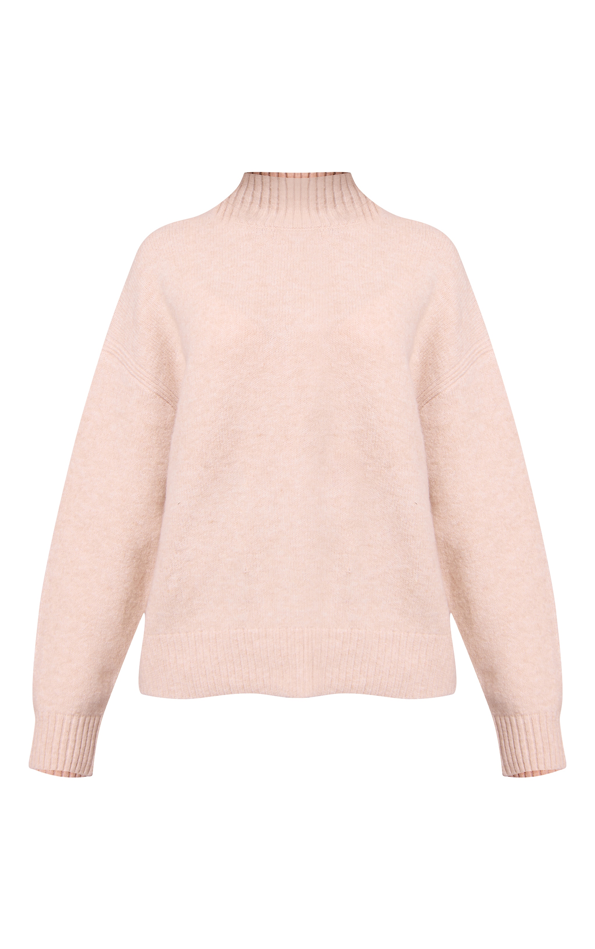 Petite Oatmeal Knit Oversized Polo Neck Sweater image 5