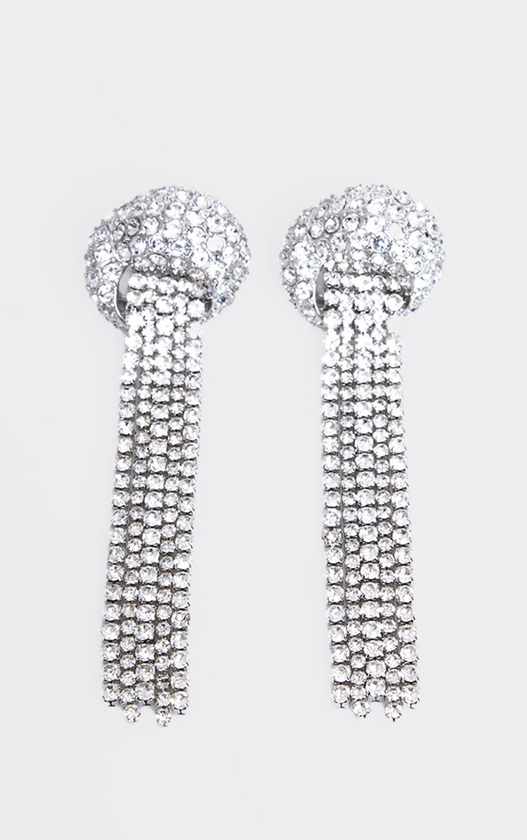 Silver Diamante Chunky Shell Tassel Statement Earrings image 2